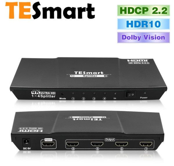 TESmart Ultra HD 4Kx2K@60Hz V2.0 1x4 HDMI Splitter, 1 in 4 Out,1 to 4 Amplifier Switcher Box Hub Powered 4:4:4 w/EDID Support