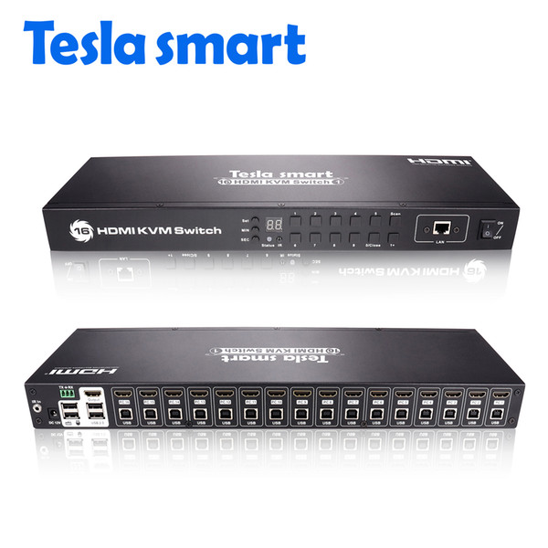 Tesla smart KVM USB HDMI Switch 16 Port KVM HDMI Switcher KVM Switch HDMI Support 3840*2160/4K 2 Pcs Rack Ears Standard