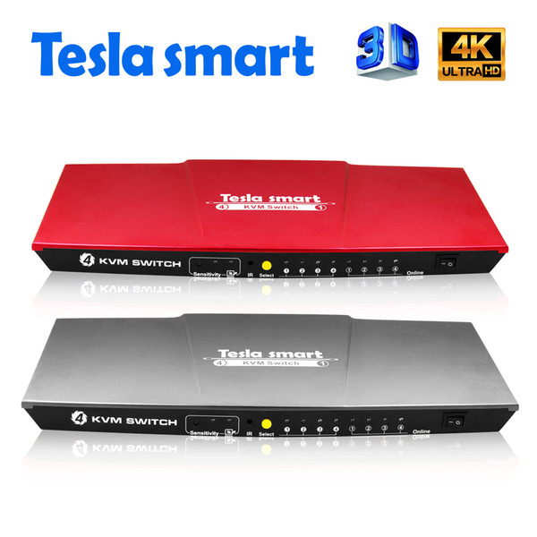 Tesla smart USB HDMI KVM Switch 4 Port USB KVM HDMI Switch Support 3840*2160/4K*2K IR Extra USB 2.0 Many Computer Mouse&Keyboard