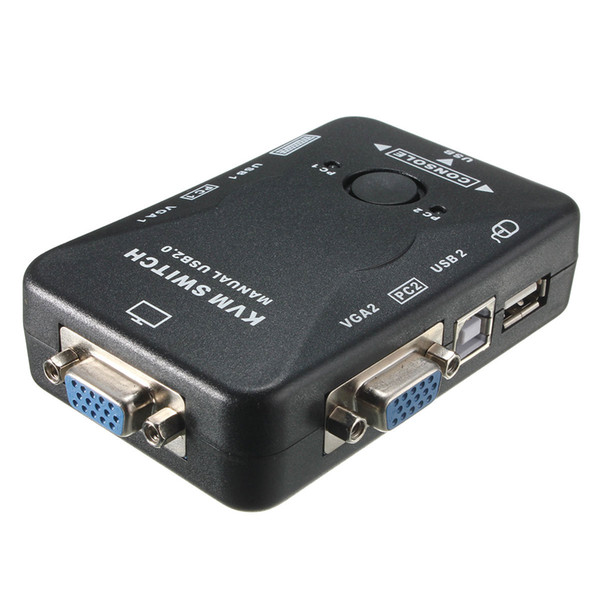 Freeshipping Auto Controller 2 Port Hub USB 2.0 KVM SVGA VGA Switch Box Monitor Keyboard Mouse Printer Adapter Connects