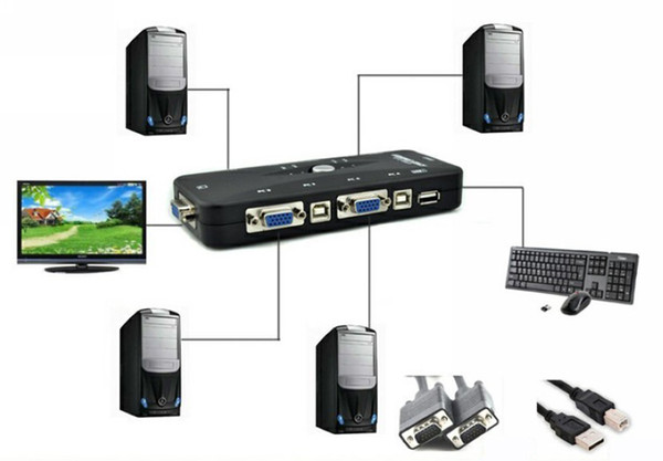 KVM-41UA USB 2.0 KVM 4 Ports VGA/SVGA Print Auto Switch Box Adapter Connects Printer VGA Splitter 4 Computers Use 1 monitor for PC Keyboard