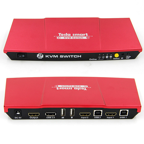 Red Tesla smart New High Quality 2 Port USB KVM HDMI Switch with Extra USB 2.0 Port Support 4K*2K (3840x2160)