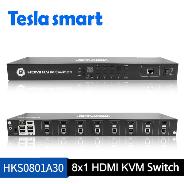 Tesla smart KVM USB HDMI Switch 8 Port KVM HDMI Switcher KVM Switch HDMI Support 3840*2160/4K 2 Pcs Rack Ears Standard