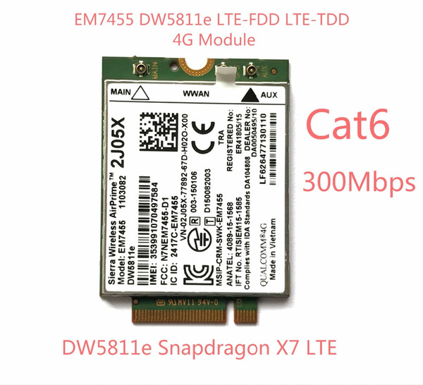 Freeshipping New EM7455 DW5811E PN 2J05X FDD/TDD LTE CAT6 4G Module 4G Card for E7270 E7470 E7370 E5570 E5470