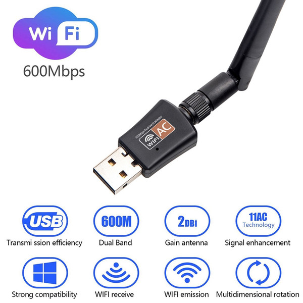 USB Wireless WiFi Adapter AC 600Mbps Dual Band 2.4G/150Mbps 5G/433Mbps, AC600 High Gain 802.11 N/G/B for Windows XP/Vista/7/8/8.1/10 MAC OS