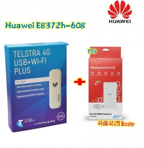 Unlocked Huawei E8372 E8372h-608 150Mbps 4G LTE USB modem Mobile WiFi dongle with 49DBI TS9 4g antenna