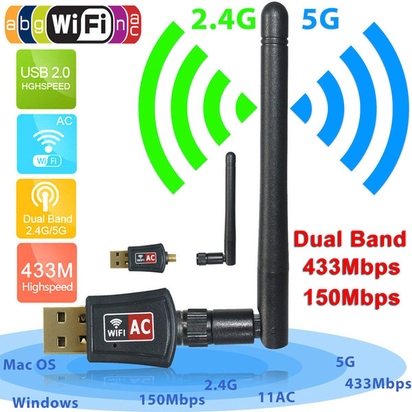 600 Mbps Dual Band 2.4 Gzh 5Ghz Wireless USB WiFi Network Adapter with Antenna 802.11AC 2.4/5Ghz w/Antenna