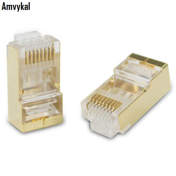 Amvykal Top Qulaity Gold Metal Shield RJ-45 RJ45 8P8C CAT5 CAT5E Modular Plug Adapter Ethernet Lan Cable Network Connector