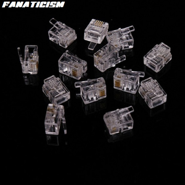 Fanaticism High Qulaity 6 Pin 4 Contacts RJ11 RJ-11 Adapter Modular Plug 6P4C Telephone Phone Connector Crystal Head Adapter