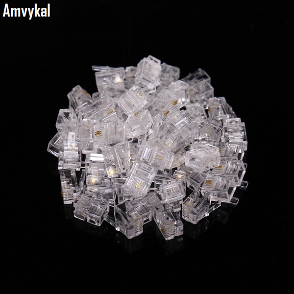 Amvykal Top Quality RJ-12 6P6C RJ11 6P4C Modular Plug Telephone Phone Connector RJ11 6 Pin 2 Contacts Crystal Head Adapter