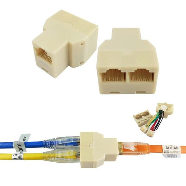 10pcs/lot RJ45 Ethernet Cable Splitter 1 to 2 Socket Female to Female Extend Coupler for Cat5, Cat5e, Cat6 Cable