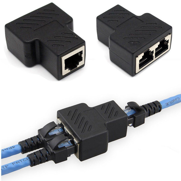 High Quality Black RJ45 Coupler Splitter Adapter 1 to 2 Dual Female LAN Port CAT 5 CAT 6 Ethernet Convertor