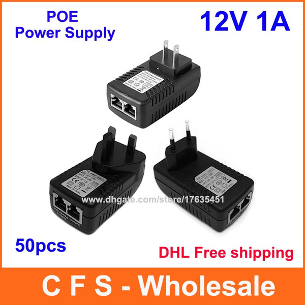 DHL Free shipping DC 12V 1A Wall Plug POE Injector Ethernet Adapter IP Phone / Camera Power Supply High Quality 50pcs