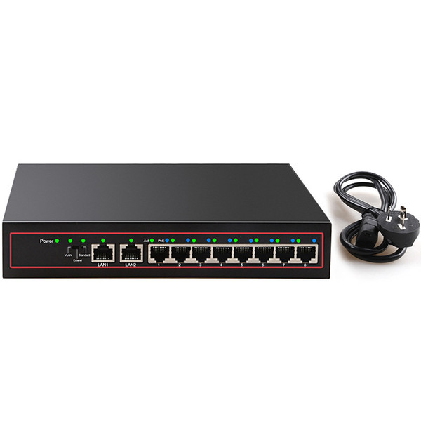 48V PoE Network Switch IEEE802.3af 10/100Mbps VLAN RJ45 2 Uplink Port 8Port Fast Ethernet Switch for IP Camera