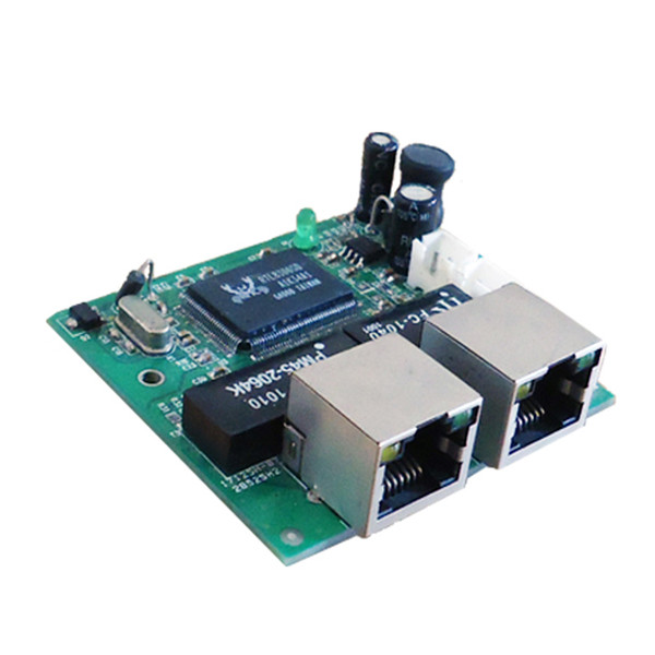 Freeshipping mini fast 10/100mbps 2 port ethernet network lan hub switch board two layer pcb 2 rj45 1*8pin head port