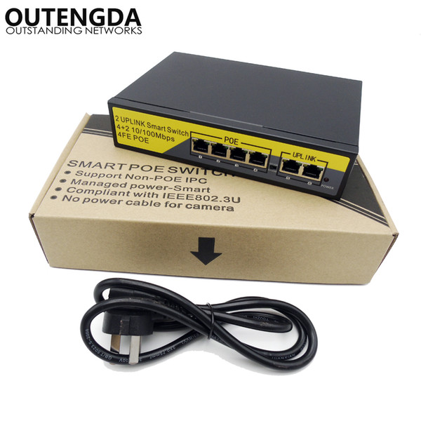 2+4 Ports 10/100Mbs PoE Switch Injector Power over rj45 Ethernet IEEE 802.3afat Switch for Cameras AP VoIP Built-in Power 90watt