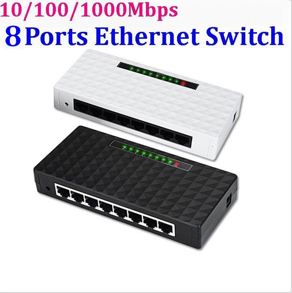 8 Ports 10/100/1000Mbps Network Switch Fast Ethernet RJ45 Lan Hub MDI Full Half Duplex with AC Power Supply EU US Plug 30set/lot