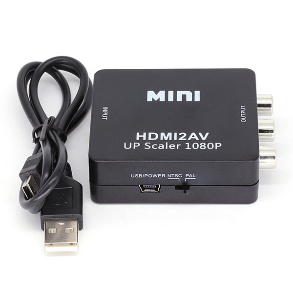 Hot sale 1080P HD Video Adapter mini to AV Converter CVBS+L/R HDMI to RCA For Xbox 360 PS3 PC360 With retail packaging