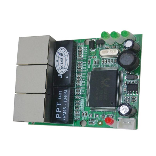 mini 3 port ethernet switch 10 / 100mbps rj45 network switch hub pcb module board for system integration