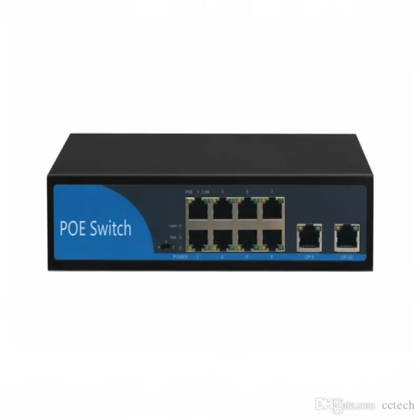 Metal case 10 ports ethernet switch 8 port poe switch with 2 gigabit uplink 48v IEEE802.3af/at active POE power for HD camera