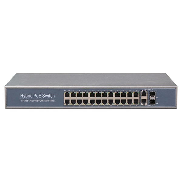 High quality strong power 24 ports poe switch 10 100 1000Mbps 2 gigabit sfp rj45 uplink positive POE power supply