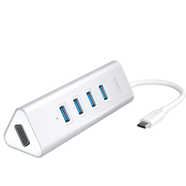 Stock in Germany Aukey USB C Hub USB 3.0 4 Port + VGA (1080P) Aluminium Multi Port Type C Hub for Computer and Tablets