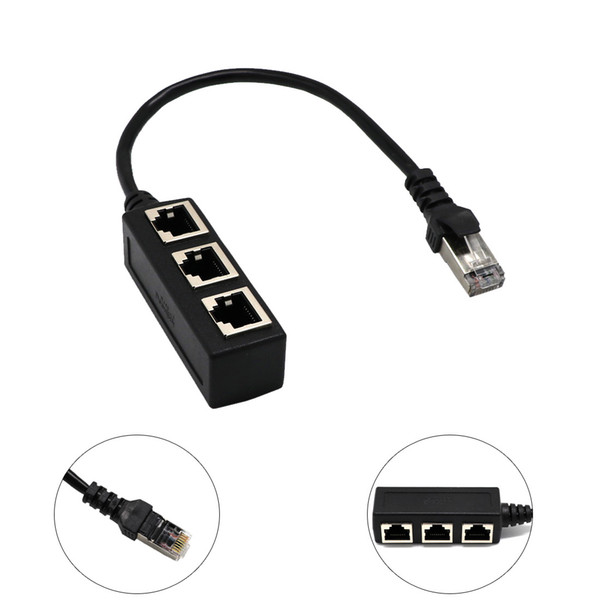 1pc 1 to 3 Socket LAN Plug Splitter Black ABS RJ45 Extender Connector Adapter for Ethernet Network