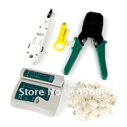 Wire Cable Crimping Crimp plier Tool set RJ45 RJ12 Network LAN Cable Tester + Punch Tool Free Shipping