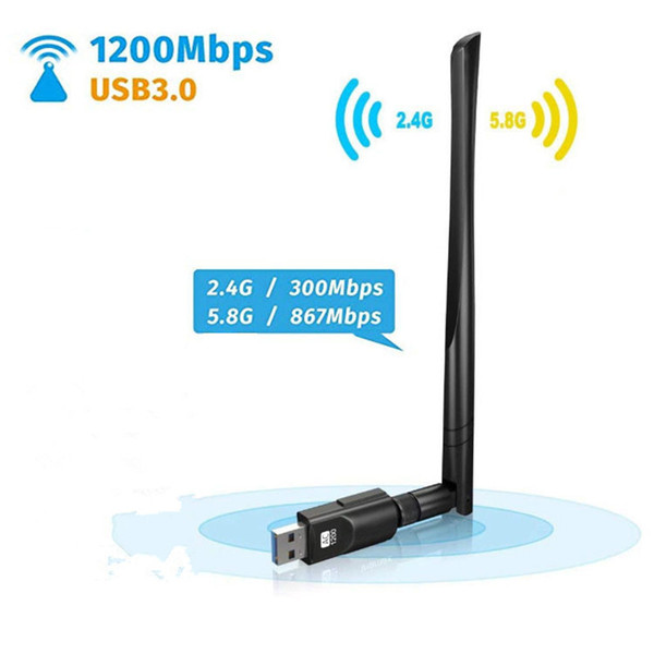 1200Mbps USB 3.0 Dual Band 2.4G/5G Mini Wireless Network Adapter USB Wi-Fi Dongle Adapter With 5dBi Antenna For Laptop Destop