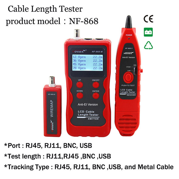 Wire tracker lan network cable length tester RJ11 RJ45 BNC USB coaxial cable length test open cross short testing