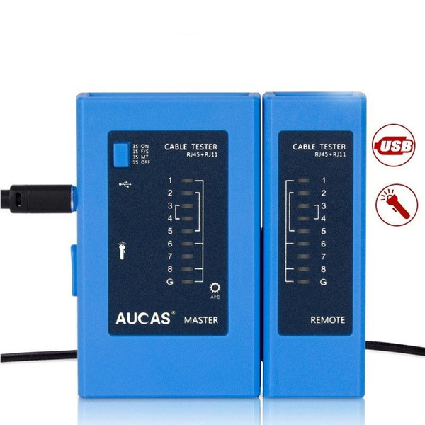 Aucas 2pcs/lot Blue RJ45-RJ11 multifunctional Internet Networking cable Wire tester LED light display RJ11&RJ12 Cable