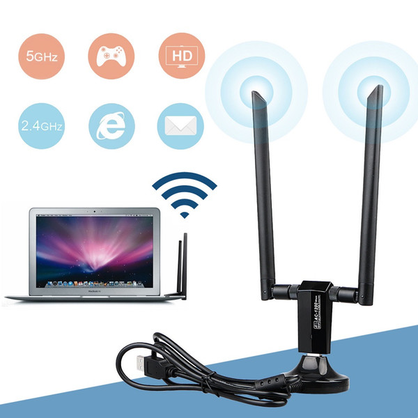 1200Mbps Long Range AC1200 Dual Band 2.4GHz 5GHz Wireless USB 3.0 WiFi Adapter Antennas