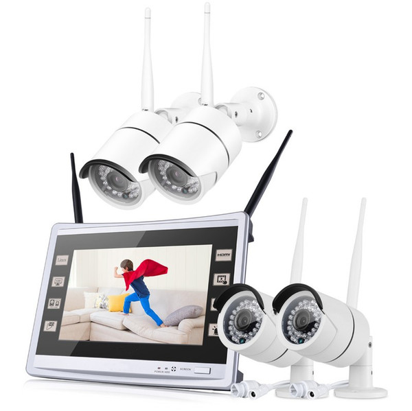 4CH 720P Night Vision Infrared LCD Wireless Wi-Fi IP Security Camera System NVR Kit