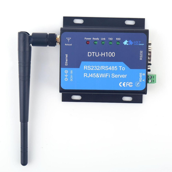 DTU H100 servidor Serial Industrial CE FCC RoHs WIFI Serial UART servidor RS232 RS485 a RJ45 convertidor Ethernet interfaz STA