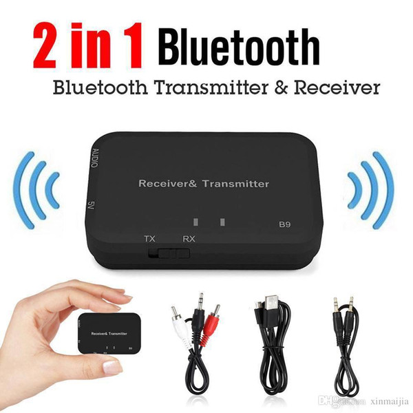 Black 2 In 1 Bluetooth Wireless Audio Transmitter+Receiver 3.5mm AUX HIFI Music Adapter