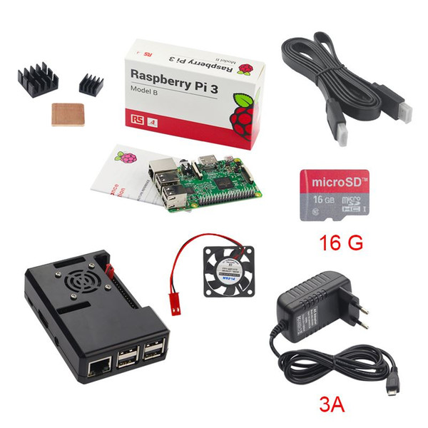 Freeshipping Original UK Raspberry Pi 3 RS & 3A Power Supply Adapter & 16G SD Card +HDMI Cable + Heatsinks+ABS Case + Cooling Fan for Pi