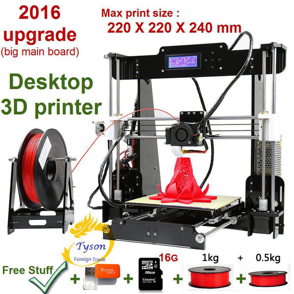 New Upgrade desktop 3D Printer Prusa i5 Size 220*220*240 mm Acrylic Frame LCD 1.5Kg Filament 16G TF Card for gift big main board 3D printers