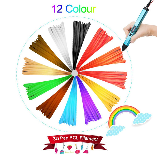 3D Pen PCL Filament (12 PCS), 3D Printing/Doodler/Drawing Pen Filament - 1.75mm PCL Filament - Pack of 12 Different Colors