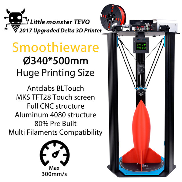 2017 Newest TEVO Little Monster Delta 3D Printer Large Printing Area OpenBuilds Extrusion/Smoothieware/MKS TFT28/Bltouch