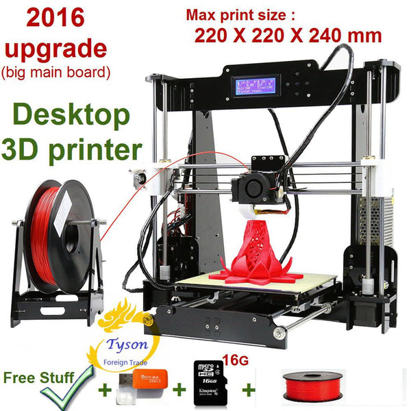 Upgrade desktop 3D Printer Prusa i5 Size 220*220*240 mm Big main board Acrylic Frame LCD with one roll Filament & 16G TF Card as gift