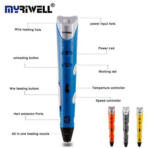 Original Myriwell First Generation 3D Pen EU Plug Best Children 3D magic Pen 3D model Add Free 3 Color ABS Filaments FCC CE ROHS