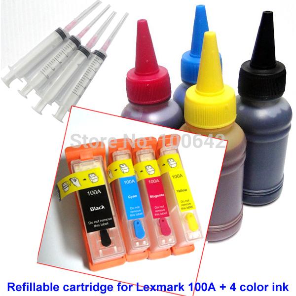 YOTAT Refillable ink cartridge for Lexmark 100 100A 100XL with ARC chip + 400ml dye ink