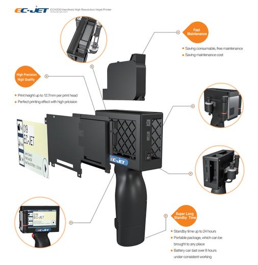 Easy Operation Protable Handheld Mini High Resolution inkjet Coding Machine For Daily Chemical Products Printing (ECH200)