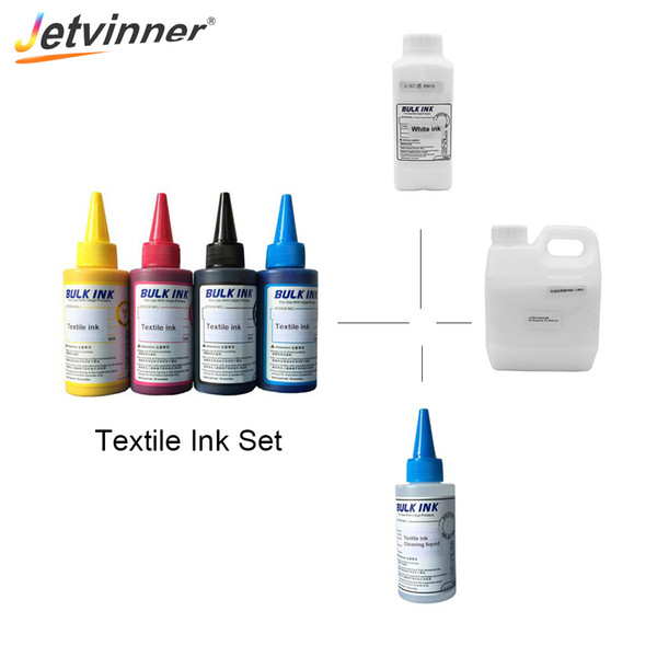 Jetvinner Textile Ink Set for Flatbed Printer use for Clothes White Textile Ink Cleaning Liquid White Fixing Agent