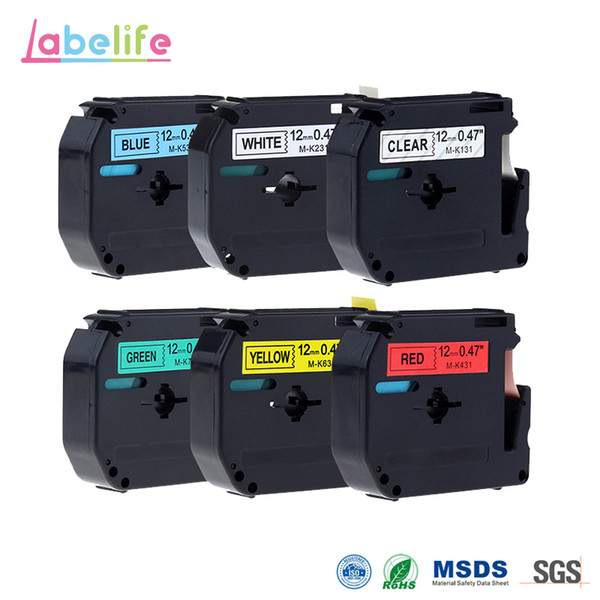 Labelife 6 Pack Compatible Brother P-touch M Label Tape MK131 MK231 MK431 MK531 MK631 MK731 for Label Maker PT-90