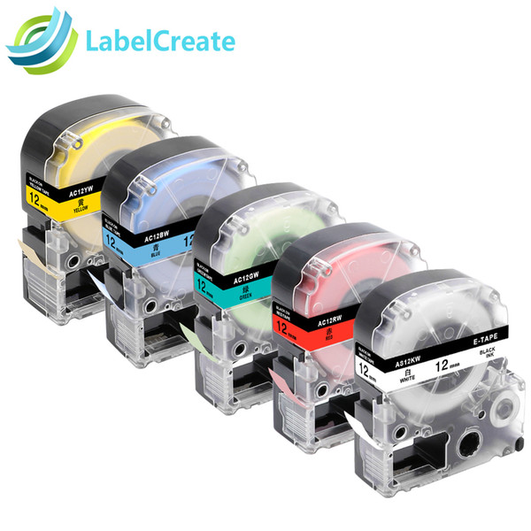 Labelcreate 12mm SS12KW Compatible Kingjim LabelWorks Tapes SC12RW SC12YW 5PK For Label Maker LW-400 Labeler Cartridge