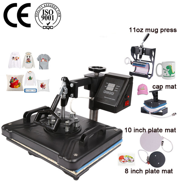 double display 30*38CM 5 in 1 Combo Heat Press Printer Machine 2D Sublimation Vacuum for T-shirts Cap Mug Plates