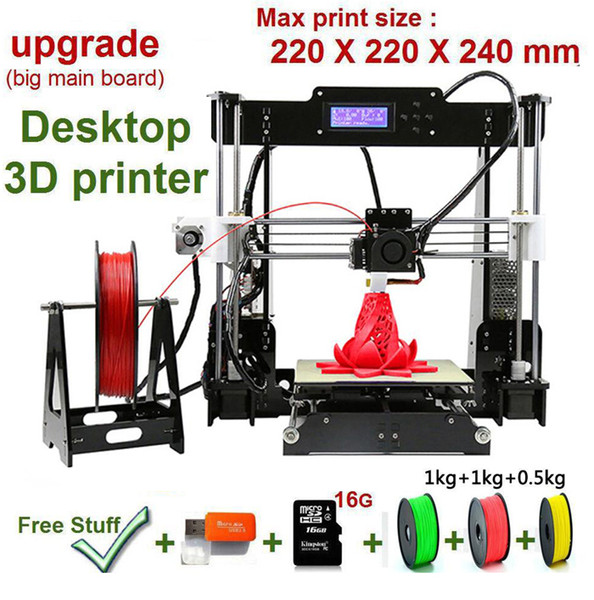 New Upgrade desktop 3D Printer Prusa i5 Size 220*220*240 mm Acrylic Frame LCD 2.5Kg Filament & 16G TF Card for gift (big main board) DHL