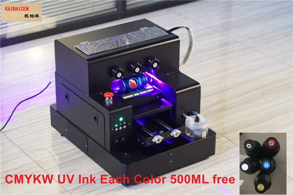 KAIBAICEN Automatic A4 UV Flat Cylinder Inkjet printer print on milk bottle phone case ,metal plate, wooden, MDF ect. directly UV INK FREE