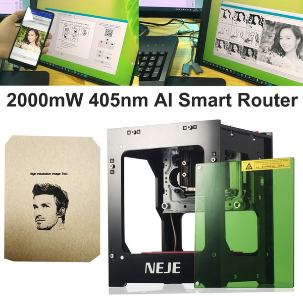 NEJE 2019 All New High Power 2000mw 405nm Ai Smart laser Mini Box Laser Cutter Printer Engraver Cutting Machine